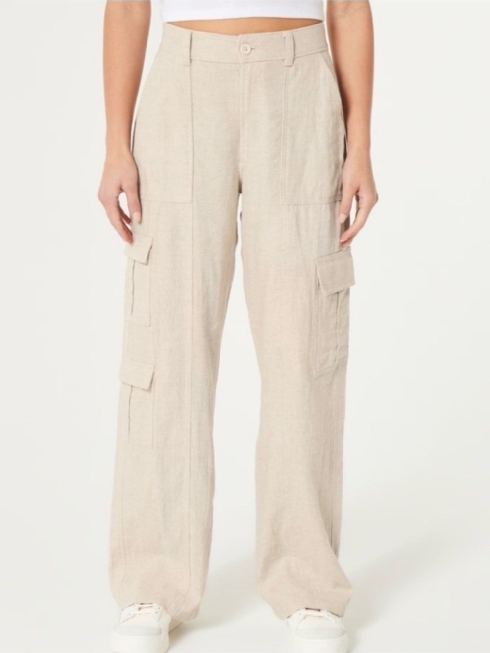Hollister Ultra High Rise Baggy Linen Cargo Pants Size S